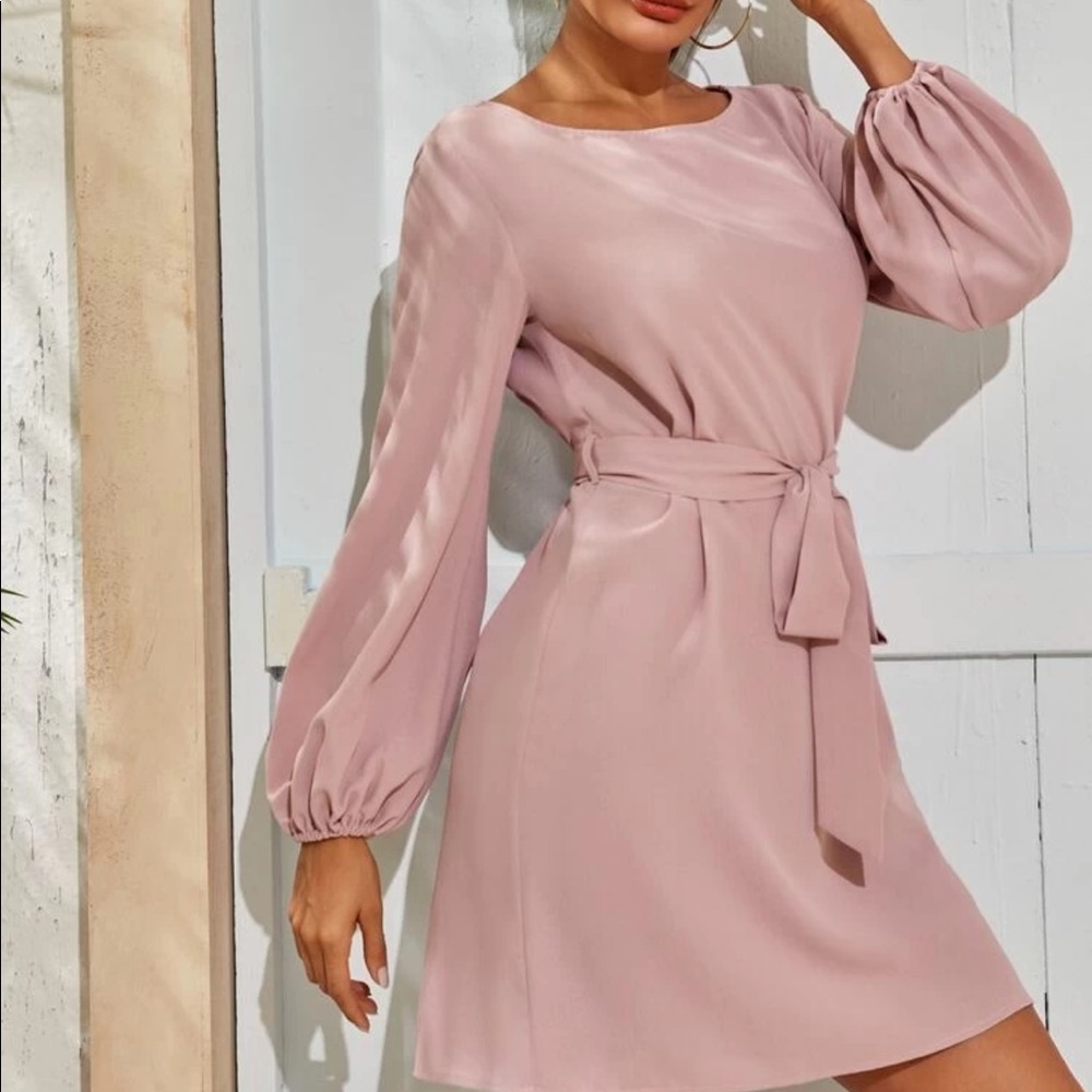 Boho lantern sleeve  belted dress burgundy_12